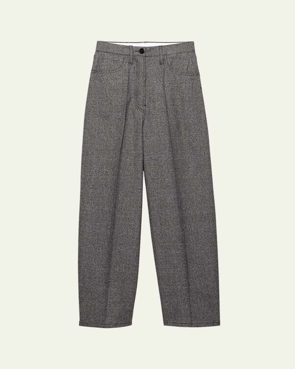 Mid-Rise Prince Of Wales Wool Straight-Leg Pants